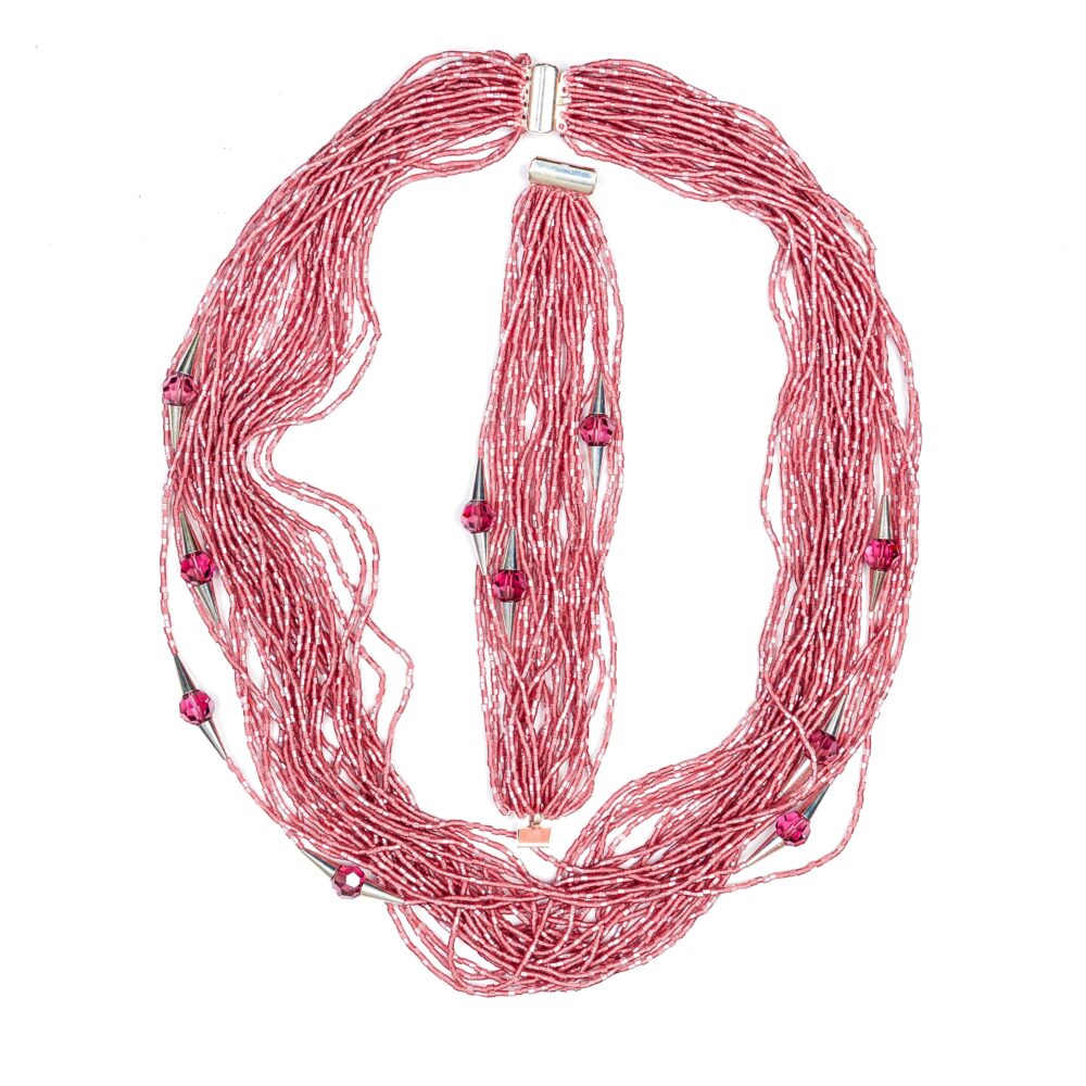 Bracelet of Matsuno seed beads with Swarovski crystals, colour Faded Rose